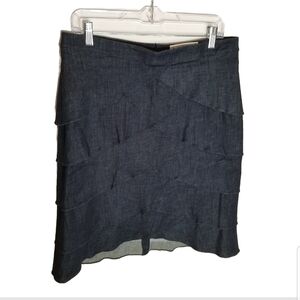 Debra C Beverly Hills Skirt Women's 12 Dark Blue Layered Hi Low Back Zip Stretch